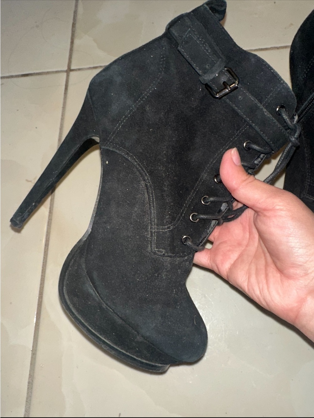 Aldo Black Suede Lace-Up Stiletto Ankle Boots vintage Y2K size 8.5 - Picture 2 of 6